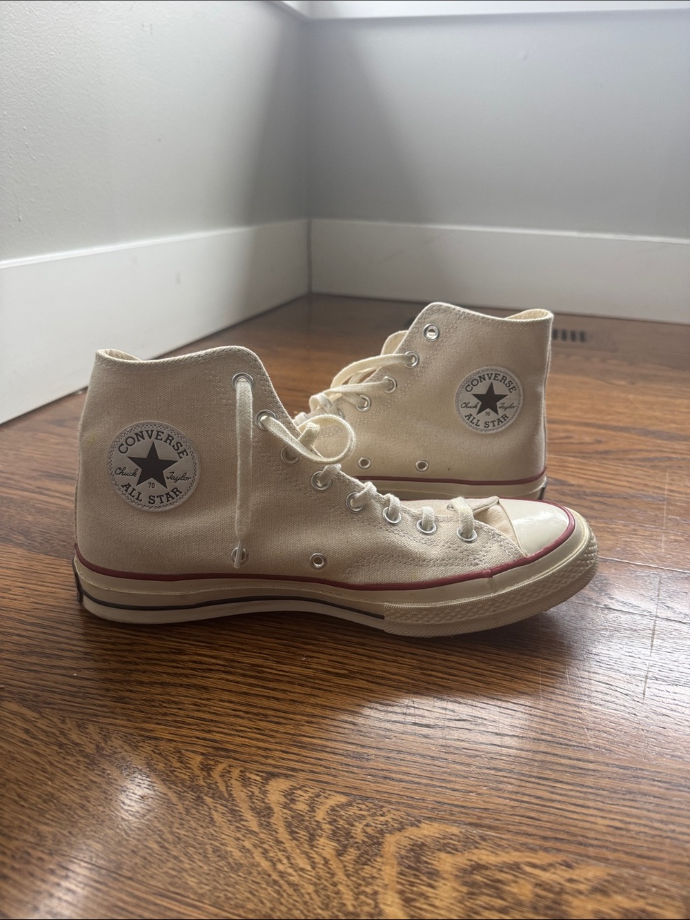 Converse High Top Sneakers - Cream and Red Trim